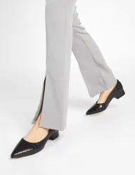 Leather Block Heel Pointed Court Shoes Black C female