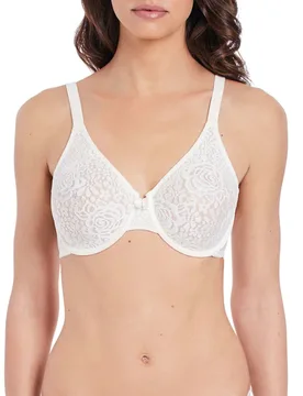 Halo Floral Lace Wired Non-Padded Plunge Bra Ivory female - Wacoal Lingerie - FashionsVida