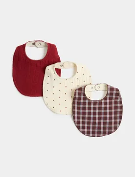 Pack Pure Cotton Bibs (Newborn) Red Mix Female - M&S - FashionsVida