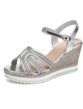 Women's Sparkling Glitter Espadrille Ankle Strap Wedge Sandals in Silver Size: 6 - Silver - Size: 6 - IVACHY - FashionsVida