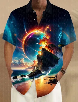 Coast Pattern Style Men's Hawaiian Shirt Stretch Easy Care Camp Shirt Big Tall - Aliexpress - FashionsVida