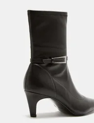 Buckle Kitten Heel Pointed Toe Sock Boots Black female