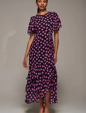Women's Ruffle Detail Chiffon Midaxi Dress Size: 10 - Multicolor - Size: 10 - Jolie Moi - FashionsVida