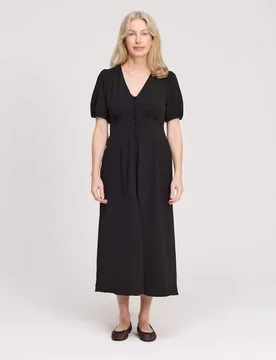 V-Neck Button Through Midi Tea Dress Black female - Finery London - FashionsVida