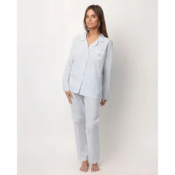 Pijama largo abierto de mujer de tela popelín