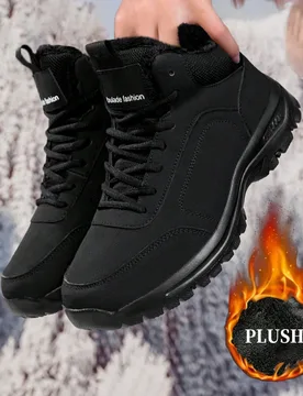 Botas de nieve con forro térmico para mujer, estilo de pareja, unicolor, sexy, talla grande, zapatos deportivos de nieve cálidos para exteriores, bo - Shein - FashionsVida