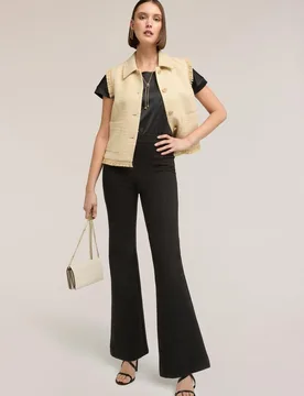 Pantalones de mujer acampanados en punto milano cierre con cremallera - Motivi - FashionsVida