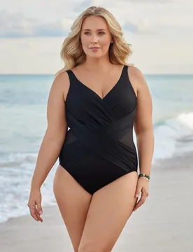 Plus Size Crossover Extra Firm Control Wrap V-Neck Shaping Swimsuit Black female - Miraclesuit - FashionsVida