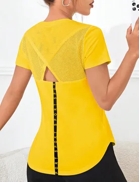 Camiseta deportiva de manga corta con estampado de letras y espalda calada para mujer, top de yoga, ropa deportiva para mujer, ropa de ejercicio, cami - Shein - FashionsVida