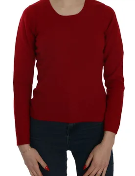 Womens Cashmere Crew Neck Long Sleeve Sweater - Dark Red - Size X-Small - Mila schon - FashionsVida