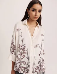 Floral Collared Relaxed Shirt Cream female