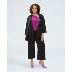 Pantalones de mujer cropped de raso cierre con botón y cremallera bolsillos clásicos