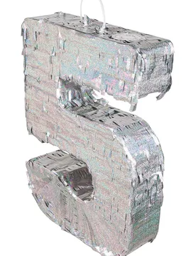 Silberne holografische Pinata Zahl 5 - 40 x 28 x 8 cm für Geburtstag - BOLAND BV - FashionsVida