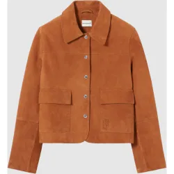 Chaqueta de mujer de piel con cuello camisero y botones a presión