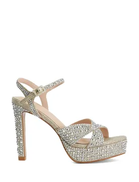 Diamante Ankle Strap Platform Stiletto Heels Gold female - Dune london - FashionsVida