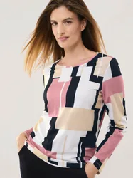 Viskoseshirt Geometric, normale Größen, Farbe Schwarz, 36, weichfließender Viskosemix bequem, da elastisch Damen