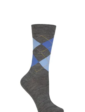 Pair Charcoal / Blue Marylebone Argyle Wool Socks Ladies 3.5-7 Ladies - - Grey - Size: Small - Burlington - FashionsVida