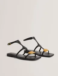 Leather Statement Flat Gladiator Sandals Black female