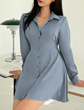 Vestido camisero de botones sólidos, ropa de vuelta al colegio, vestido de manga larga para otoño M - Shein - FashionsVida