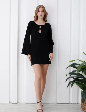 Womens Viscose Bow Detail Mini Dress in Black Size: Small - Black - Size: S - Belissh - FashionsVida