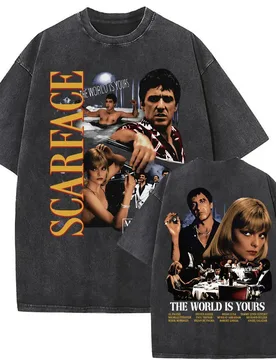 Washed Vintage Al Pacino As Movie Scarface Tony Montana The World Is Yours T Shirt Men Women Gothic Casual Rock Oversized Tshirt - Aliexpress - FashionsVida