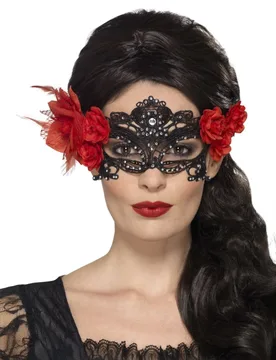 Tag der Toten-Maske venezianische Maske Halloween schwarz-rot - RUBIES NL - FashionsVida