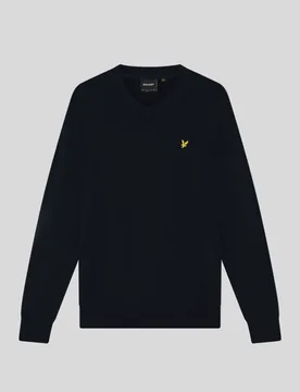 Men's Cotton Merino V Neck Jumper Dark Navy - Lyle & Scott - FashionsVida