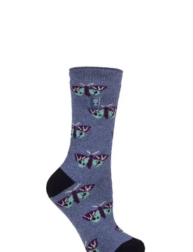 Women's 1 Pair SOCKSHOP 1.6 TOG Lite RHS The Royal Horticultural Society Thermal Socks Butterflies Denim 4-8 - Blue - Size: Small - Heat Holders - FashionsVida