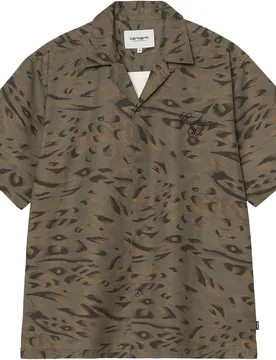 Chemise en Tencel et coton - S/S Travon Shirt Duck Feather Print Cypress Black en Coton - Taille L - Kaki - Carhartt WIP - FashionsVida
