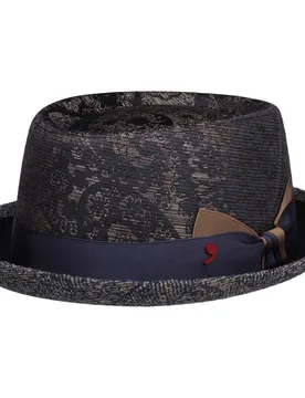 Paisley Pork Pie Cloth Hat by Alfonso DEste - navy - Size: XXL (62-63 cm) - Alfonso D´Este - FashionsVida