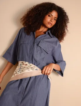 Button Front Denim Shirt Dress - ONE / DENIM - female - Blue Vanilla - FashionsVida