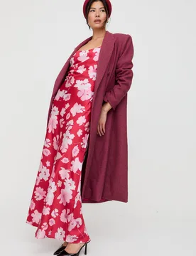 Roxy Spaghetti Strap Savannah Print Maxi Dress In Red - 8 - Lily and Lionel London Limited - FashionsVida