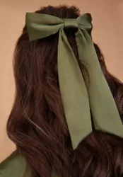 Hair Bow in Satin - Olive Satin