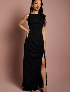 Women's Sleeveless Ruched Maxi Dress With Buckle Detail in Black Size: 14 - Black - Size: 14 - Coast - FashionsVida