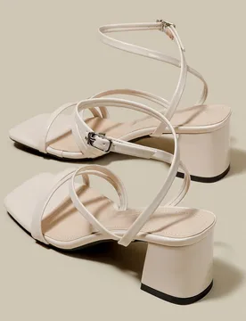 Sandalias de tacón alto beige para mujer con tiras cruzadas, punta abierta, cordones, tacón grueso, sandalias con tiras, zapatos de verano EUR42 - Shein - FashionsVida
