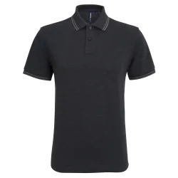 Mens Classic Fit Tipped Polo Shirt (Black Heather/charcoal) - Multicolour - Size Large