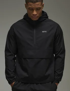 Mens Man Active 1/4 Zip Windbreaker - Black - Size 2xl - boohooMAN - FashionsVida