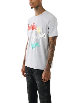 Mens T Shirts Crew Neck Short Sleeve Summer Soft Cotton Tee - Grey - Size Large - True religion - FashionsVida