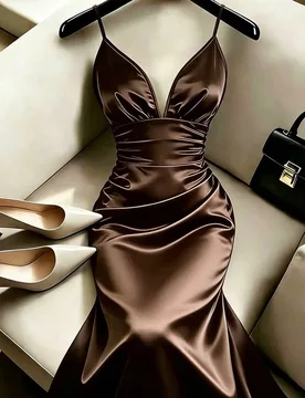 Vestido de punto elegante francés para mujer con tirantes finos, espalda descubierta y escote en V, ajustado, para verano, playa, vacaciones, casual, - Shein - FashionsVida