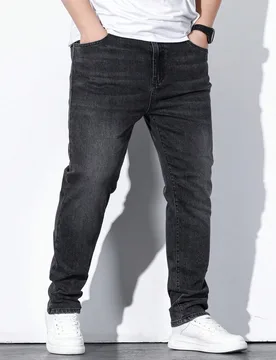 Jeans con bolsillos sesgados para hombres, jeans negros oscuros lisos de ajuste slim, pantalones cargo lavados para esposo, novio - regalos - Shein - FashionsVida