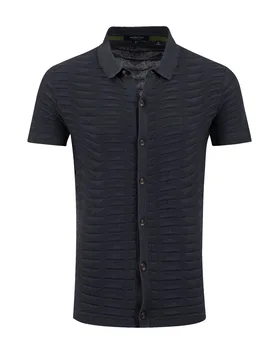 Weird Fish Tod Short Sleeve Knitted Shirt Size 2XL - holiday-shop mens-summer-shop men men all-mens men shirts men shirts short-sleeve new-arrivals sa - Navy - FashionsVida