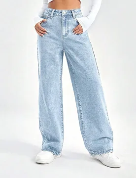 Jeans de pierna recta y ajuste holgado para mujer con bolsillos, casuales y versátiles S - Shein - FashionsVida