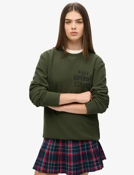 Superdry Damen Grafik Oversized Workwear Sweatshirt mit Applikation, Dunkelgrün, Größe: L - 89.99 - FashionsVida