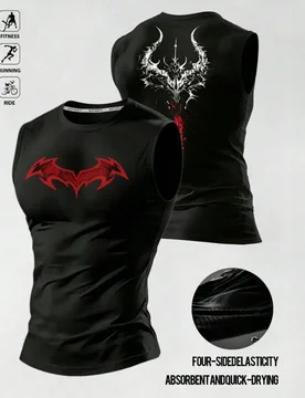 Camiseta sin mangas deportiva con estampado de murciélago para hombre, gimnasio S - Shein - FashionsVida