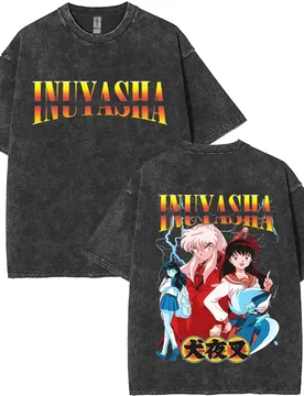 Washed Vintage Anime Inuyasha Kagome Graphic T-shirt Men Women Clothing Casual Oversized T Shirts Men's Retro Cartoon T-shirts - Aliexpress - FashionsVida