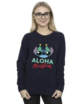 Women's Lilo & Stitch Christmas Tree Shades Sweatshirt in Navy Size: Small - Navy - Size: S - Disney - FashionsVida