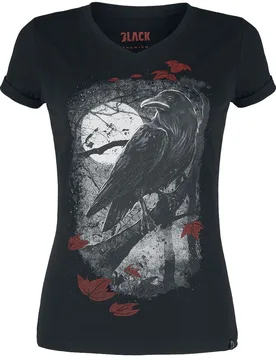 T-Shirt - T-Shirt mit Rabenprint - XS bis 4XL - für Damen - Größe XL - schwarz - Frauen - female - Black Premium by EMP - FashionsVida