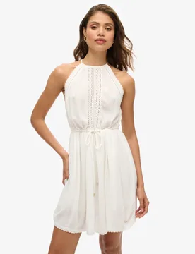 Superdry Damen Ibiza Neckholder-minikleid Weiß - Größe: 44 - 84.99 - FashionsVida