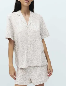 Soft Touch Printed Revere Shortie Set Grey Mix female - M&S - FashionsVida