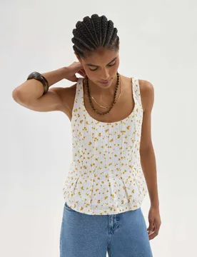 Pure Cotton Floral Textured Peplum Top White Mix female - hush - FashionsVida